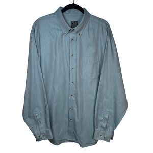 Jos. A. Bank Traveler's Collection Blue Herringbone Soft Cotton Shirt XL